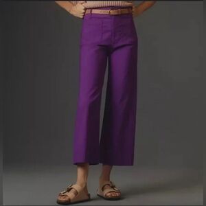 Coldwater Creek Purple Silk/Linen Crop Wide Leg Pants - Size 14